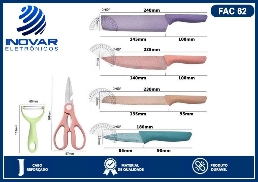 FAC 62 CONJUNTO DE FACAS DE COZINHA COM 6 PCS TX2503-TT