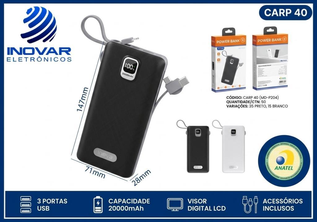 CARP 40 CARREGADOR PORTATIL 20000 mAh KV-P204