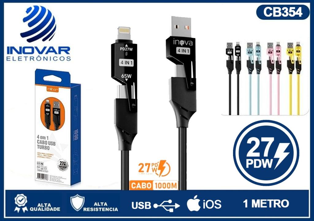 CB 354 CABO 4 EM 1 USB-A/USB-C TIPO C 65W LIGHTNING 27W KV-12984