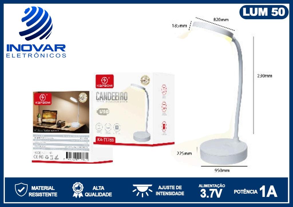 LUM 50 LUMINARIA FLEXIVEL USB LED 3 CORES DE BRANCO KA-T1788
