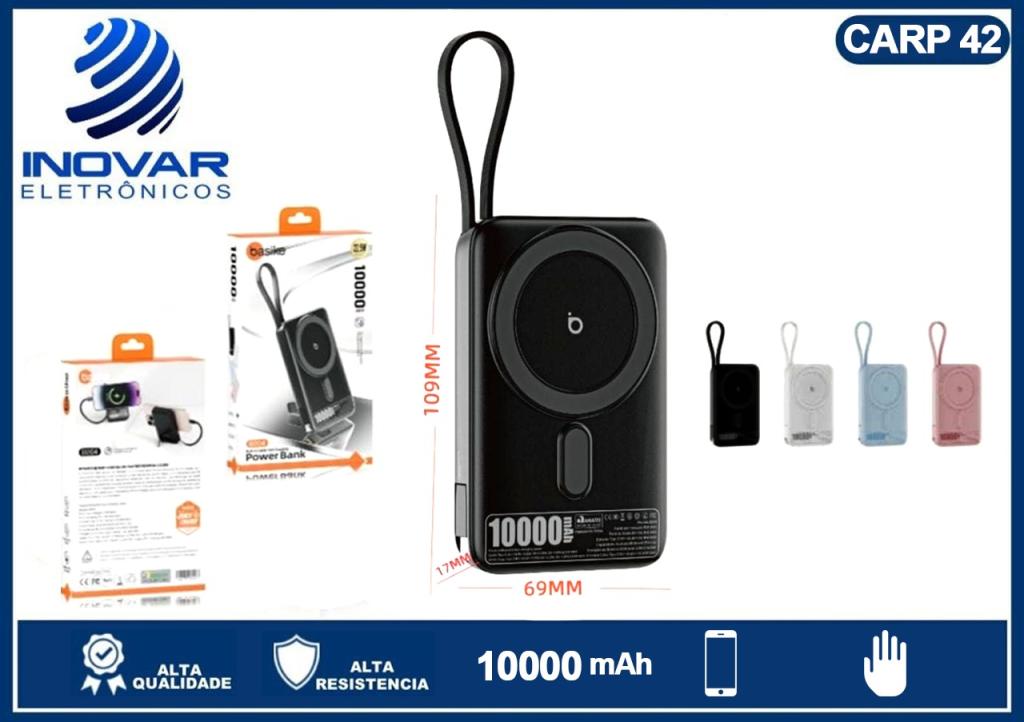 CARP 42 CARREGADOR PORTATIL TURBO POR CABO E INDUÇAO MAGSAFE 10.000 mAh BA-B204