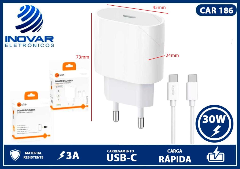 CAR 186 CARREGADOR 30W PD COM CABO TIPO C TIPO C BA-CAR 112C