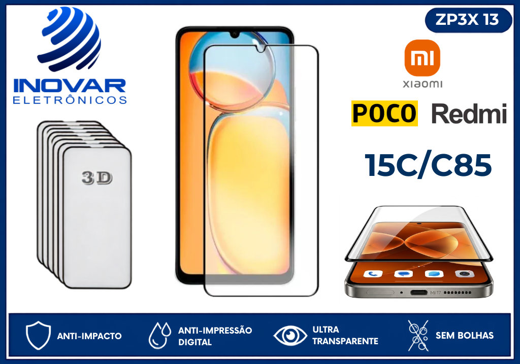 ZP3X 13 PELICULA 3D REDMI 15C/C85