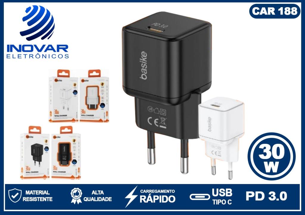 CAR 188 FONTE CARREGADOR PARA CELULAR SAIDA USB-C 30W GAN BA-CAR 047