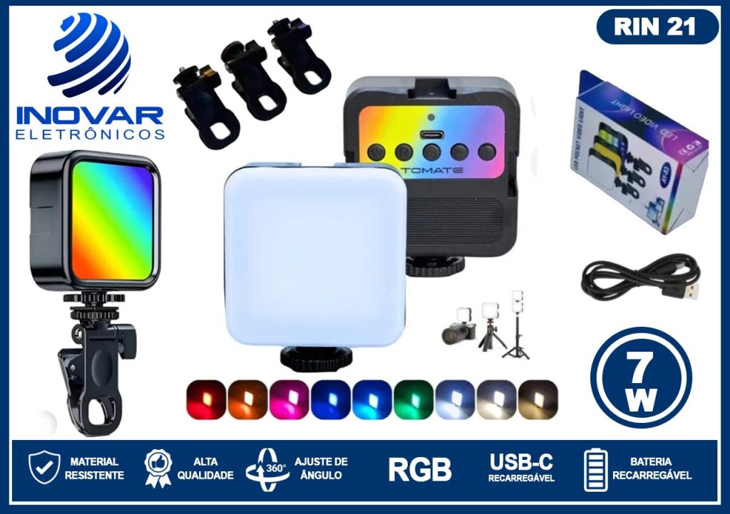 RIN 21 LED RING LIGHT BRANCO QUENTE FRIO RGB PARA CAMERAS CELULAR E SUPORTES AY-83