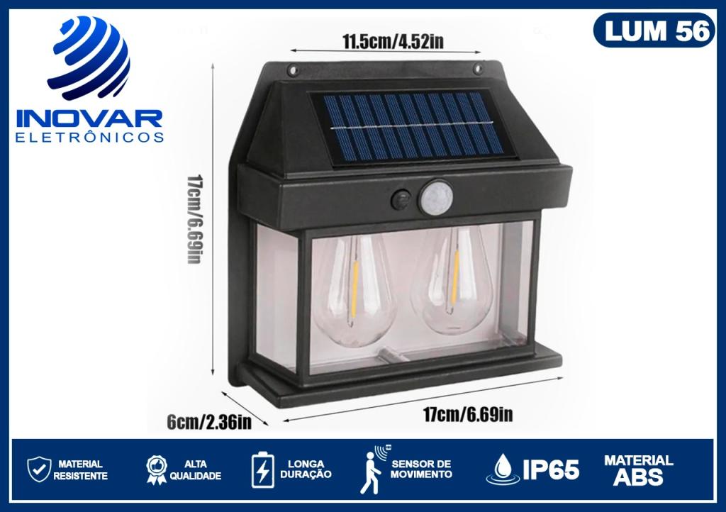 LUM 56 LUMINARIA LED SOLAR COM SENSOR DE PRESENÇA E FOTOCELULA BM-8548