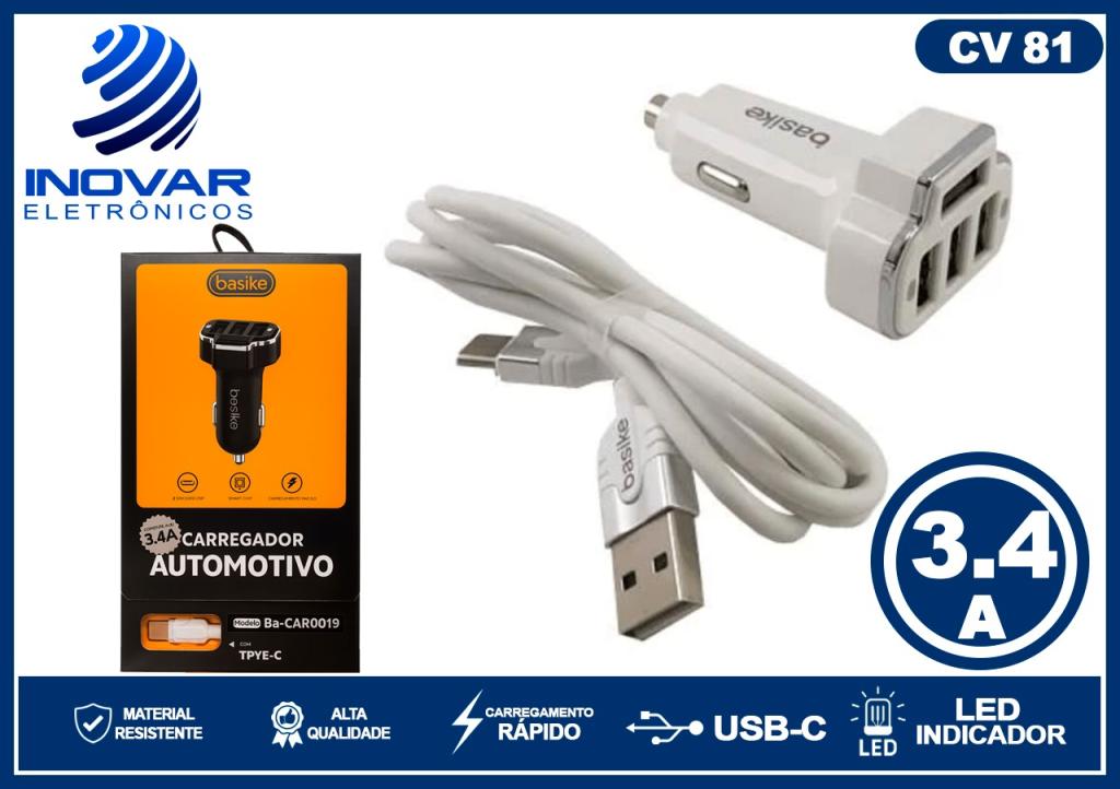 CV 81 CARREGADOR AUTOMOTIVO U SAIDAS USB 3.4A CAR0019
