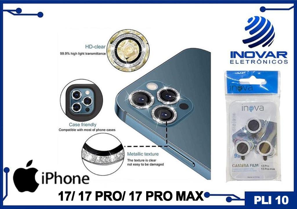 PLI 10 PROTETOR EM METAL DE LENTE CAMERA BRILHANTE IPHONE 17/ 17 PRO/ 17 PRO MAX