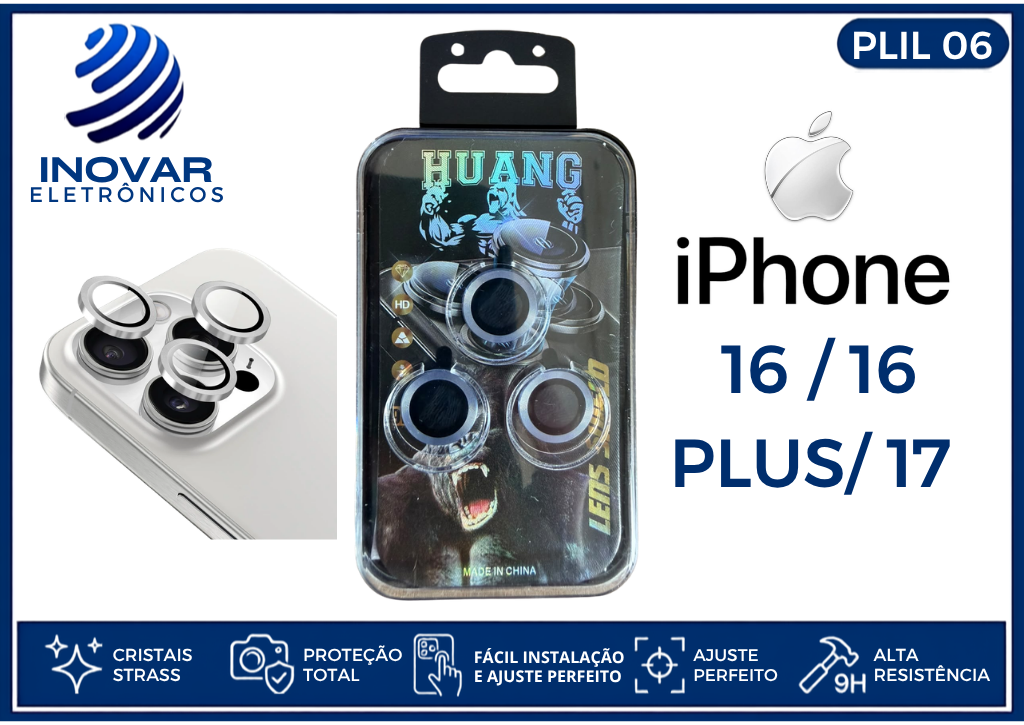 PLIL 06 PROTETOR EM METAL DE LENTE CAMERA LISA IPHONE  16/16 PLUS/17
