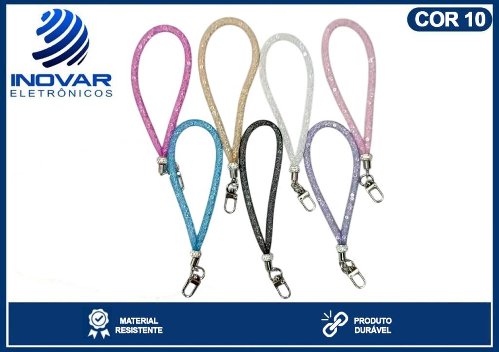 COR 10 CORDÃO SALVA CELULAR BRILHANTE COM CHAVEIRO