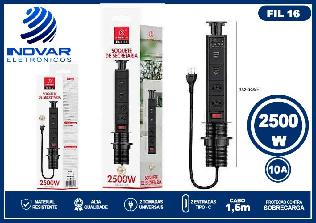 FIL 16 TORRE DE TOMADA DE EMBUTIR RETRATIL 2 USB-A 2 USB-C 2 TOMADAS KA-7117