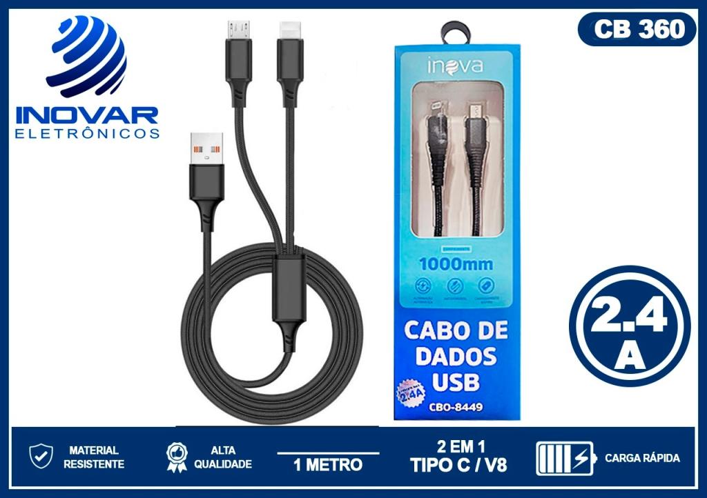 CB 360 CABO USB 2 EM 1 V8 E LIGHTNING IPHONE CBO-8449