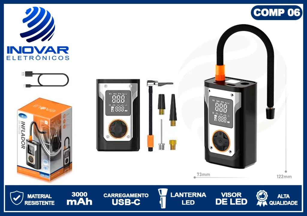 COMP 06 COMPRESSOR DE AR PORTATIL COM LANTERNA E POWERBANK CQB-13141