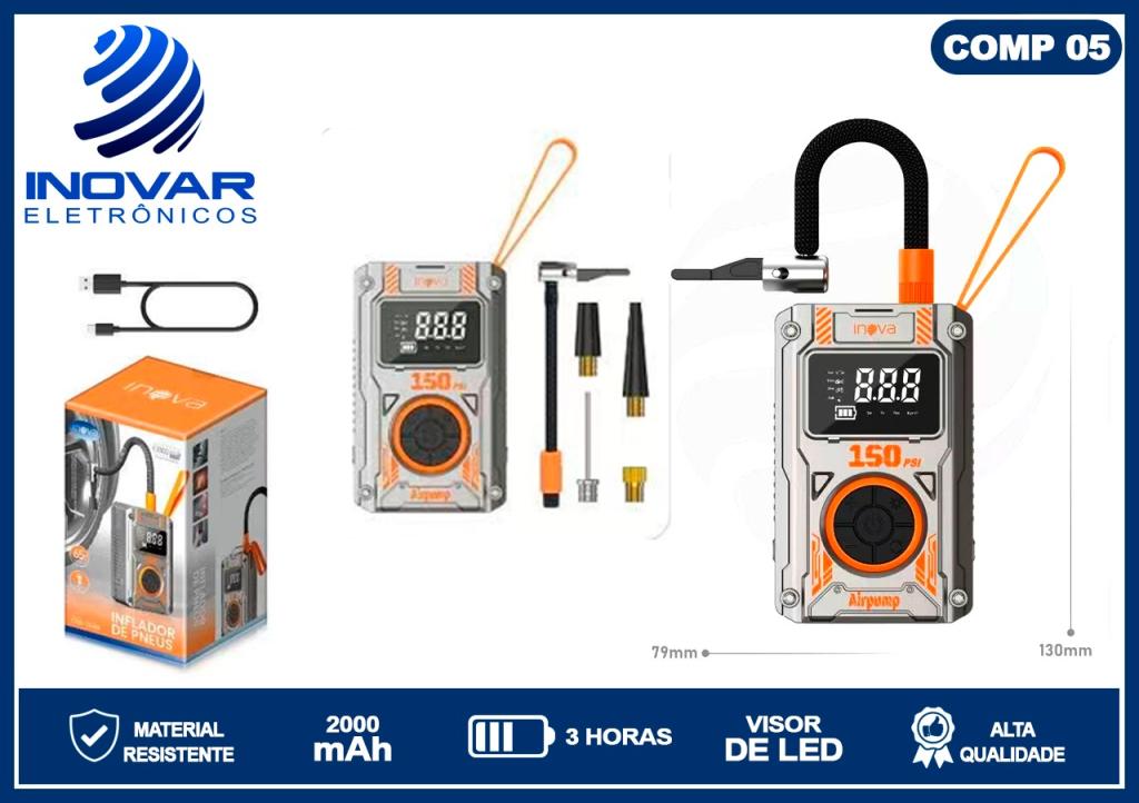 COMP 05 COMPRESSOR DE AR PORTATIL COM LANTERNA E POWERBANK CQB-13140