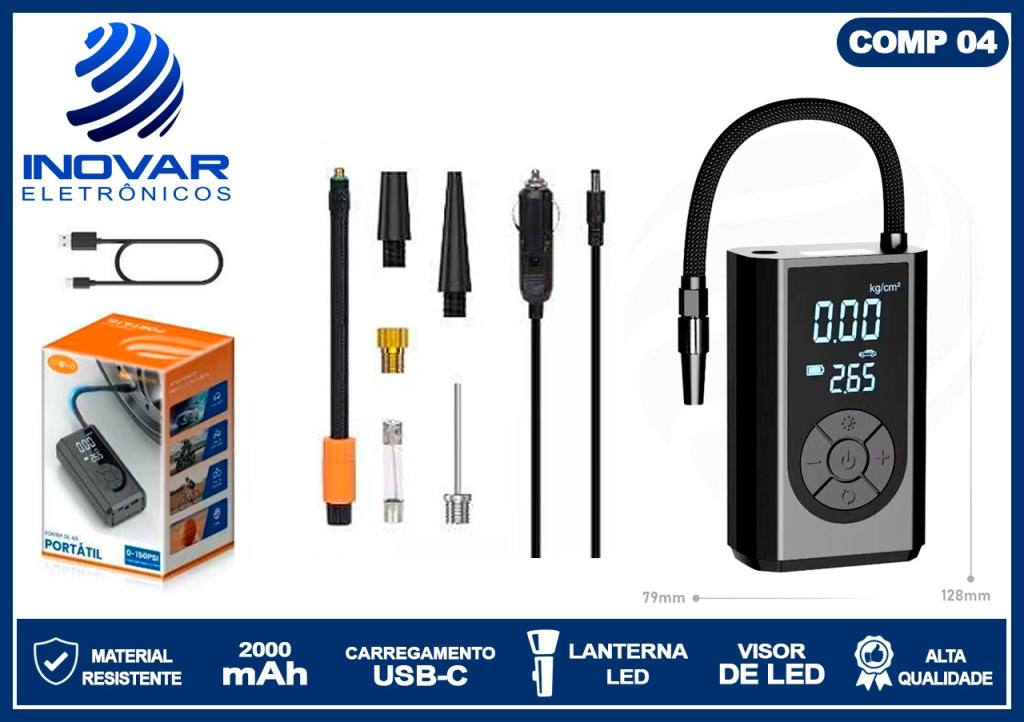 COMP 04 COMPRESSOR DE AR PORTATIL COM LANTERNA E POWERBANK CQB-12880