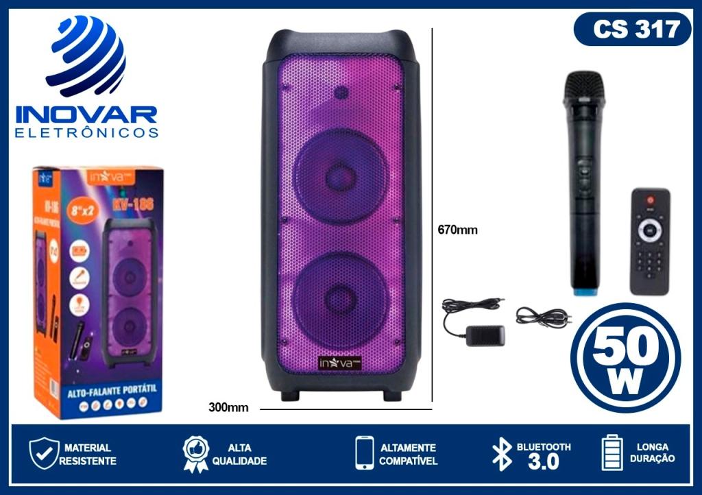 CS 317 CAIXA DE SOM IPX6 TWS 50W COM MICROFONE E CONTROLE KV-186