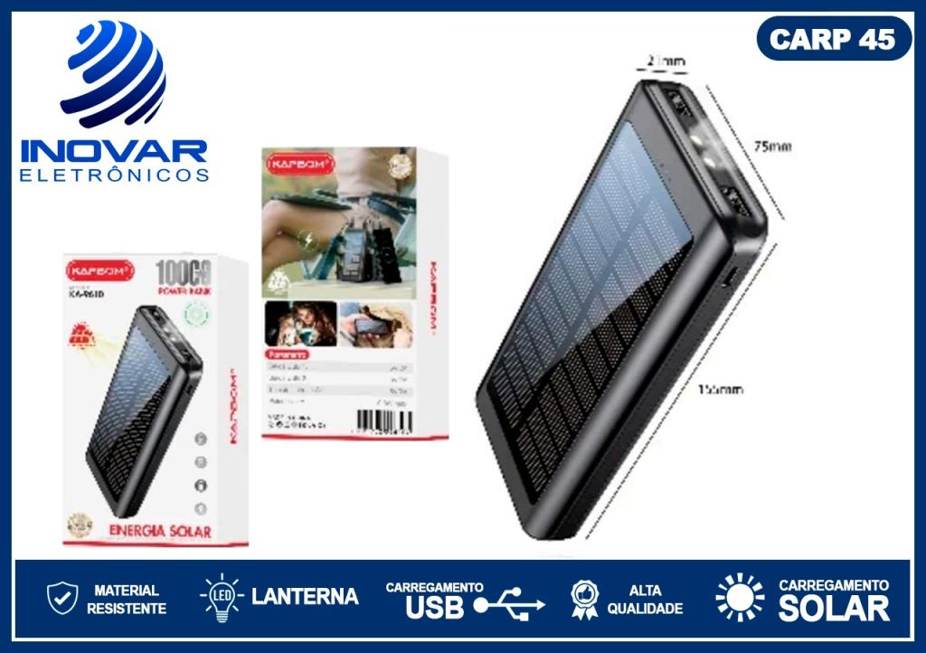 CARP 45 CARREGADOR PORTATIL COM CARREGAMENTO SOLAR 10000 mAh KA-9610
