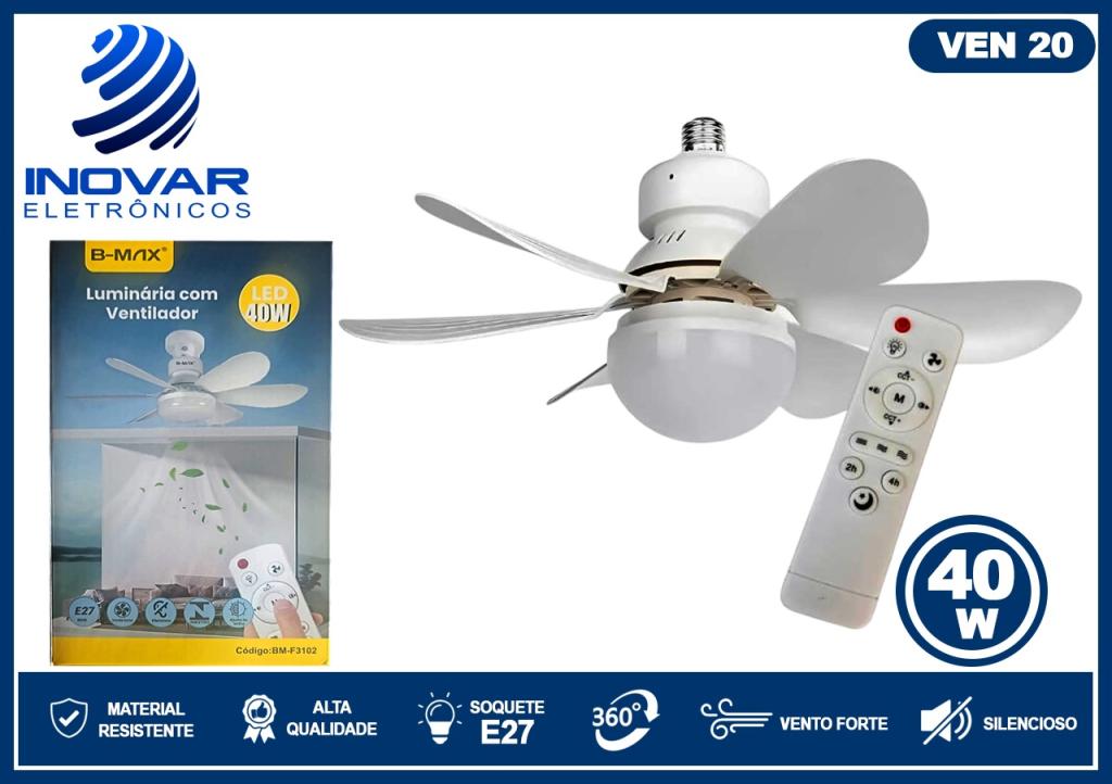 VEN 20 LUMINARIA COM VENTILADOR SOQUETE E27 40W BM-F3102