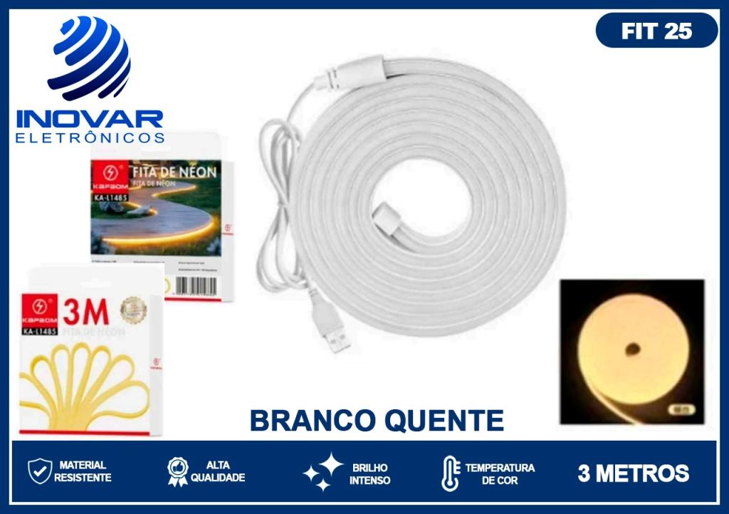 FIT 25 FITA DE LED NEON MONOCROMATICA 5V 3 METROS KA-L1485 BRANCO QUENTE