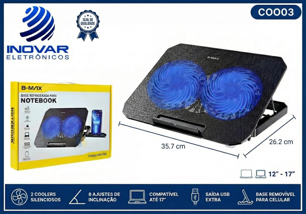 COO 03 SUPORTE NOTEBOOK BASE DE LED COM COOLER BM-763