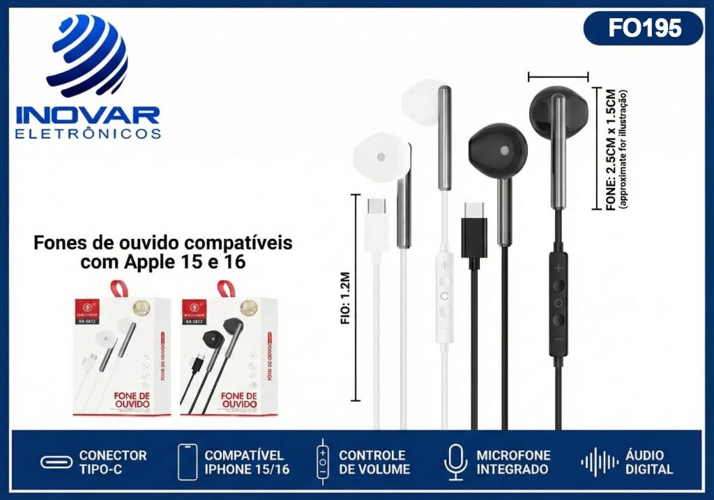 FO 195 FONE DE OUVIDO TIPO C (compativel ip 15 16) KA-5812