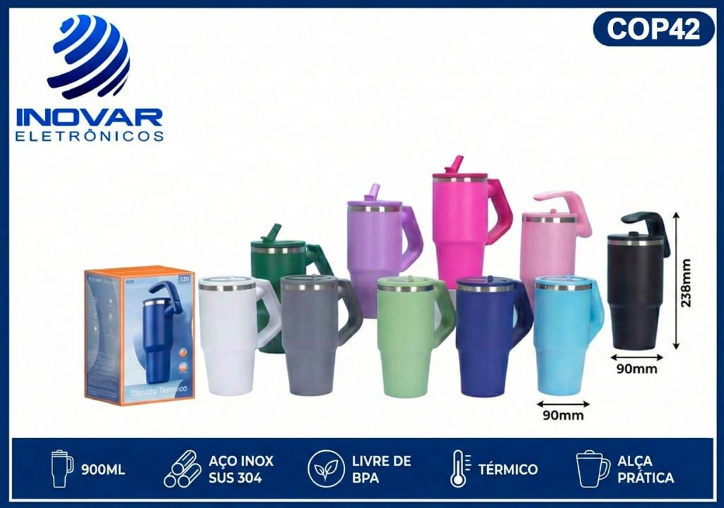 COP 42 COPO TERMICO EM INOX 900 ML COM ALÇA REVERSIVEL WU-520