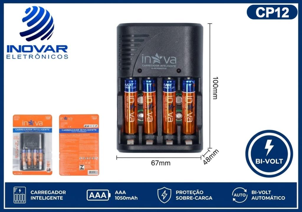 CP 12 CARREGADOR COM 4 PILHAS AAA 1050 mAh REGARREGAVEIS KV-732-2