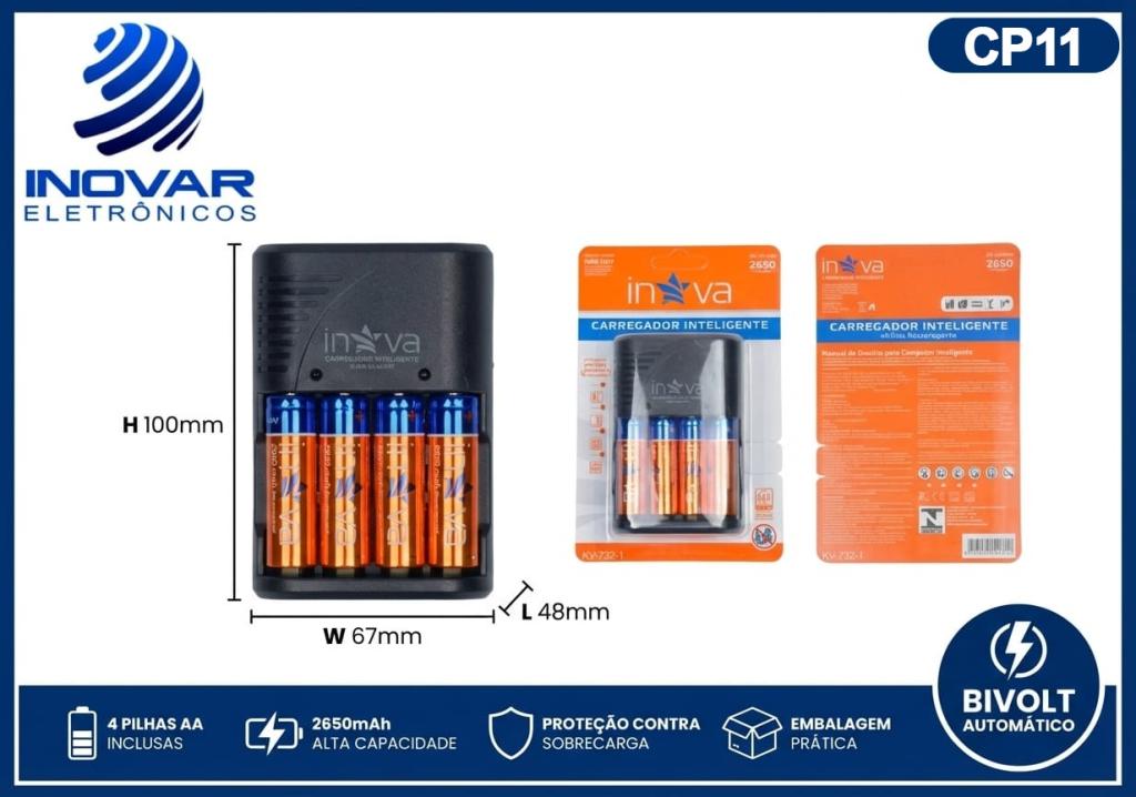CP 11 CARREGADOR COM 4 PILHAS AA 2650 mAh REGARREGAVEIS KV-732-1