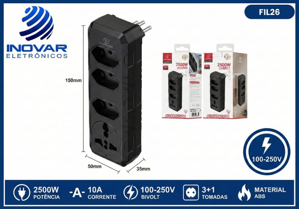 FIL 26 ADAPTADOR DE TOMADA COM TRES TOMADAS E UMA UNIVERSAL KA-7115