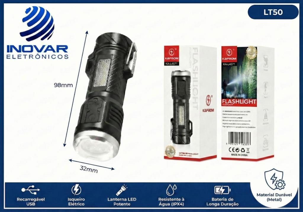 LT 50 LANTERNA E ISQUEIRO RECARREGAVEL KA-L4671