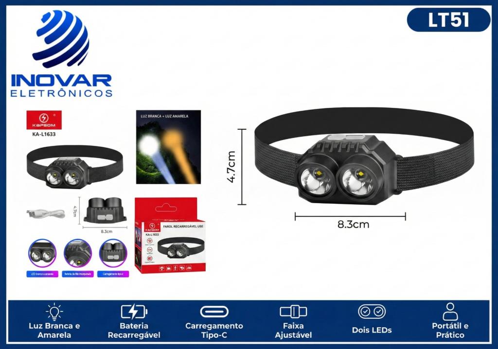 LT 51 LANTERNA DE CABEÇA DE LED RECARREGAVEL KA-L1633