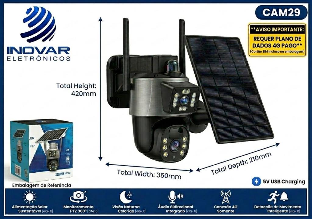 CAM 29 CAMERA EXTERNA IP 66 2 LENTE PTZ 4G (obrigado pagar pct de dados para funcionar)(nao funciona wi-fi)  S8122