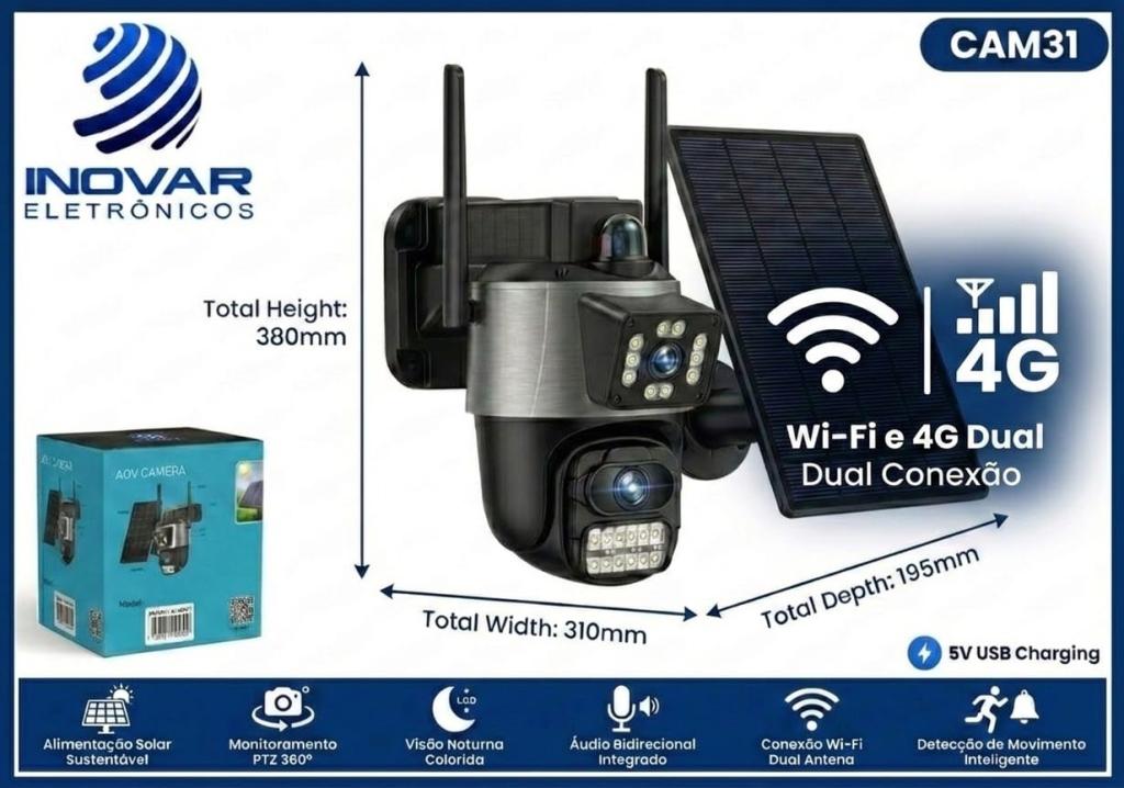 CAM 31 CAMERA EXTERNA IP 66 2 LENTEX PTZ WI-FI E 4G AJ-A48 H