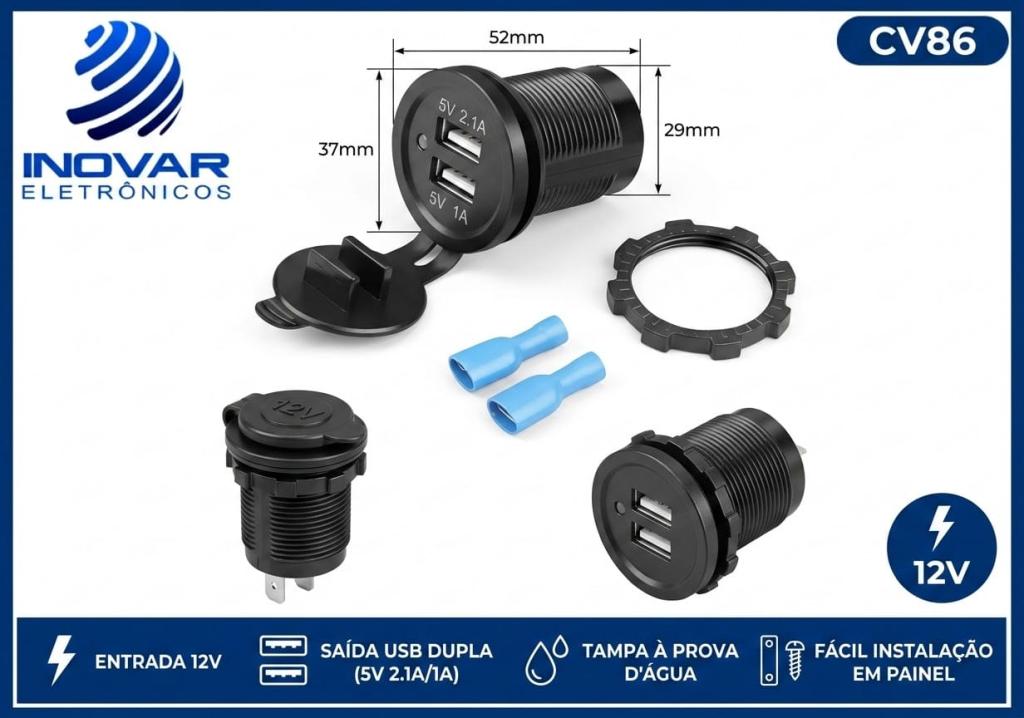 CV 86 CARREGADOR VEICULAR TOMADA 12/24V 2 USB VPL 3302
