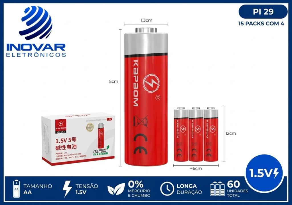 PI 29 CAIXA DE PILHA ALCALINA AA COM 15 PACKS COM 4 UND KA-5AA