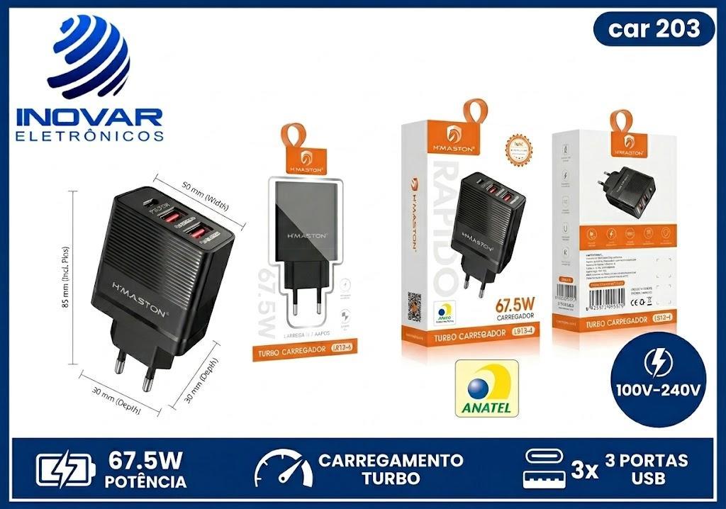 CAR 203 CARREGADOR FONTE 67,5W 2 SAIDAS USB-A 1 USB-C LR13-4