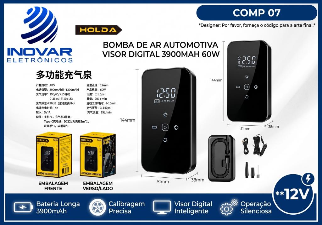 COMP 07 BOMBA DE AR AUTOMOTIVA VISOR DIGITAL 3900 mHa 60W H630