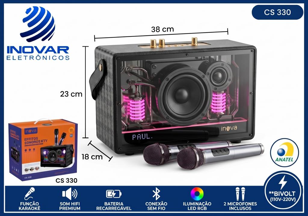 CS 330 CAIXA DE SOM KARAOKE COM DOIS MICROFONES SEM FIO RAD-12301