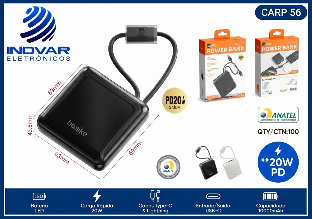 CARP 56 CARREGADOR PORTATIL TECNOLOGIA POWER DELIVERY 20W 10.000 mAh B200C