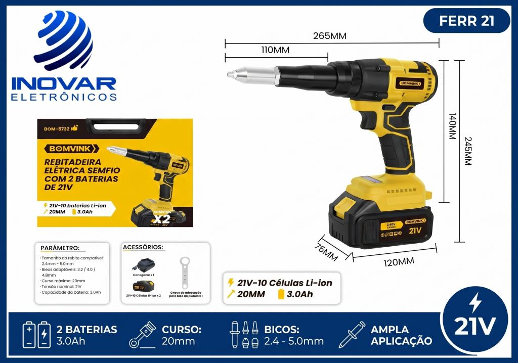FERR 21 REBITADEIRA ELETRICA SEM FIO A BATERIA BOM-9732