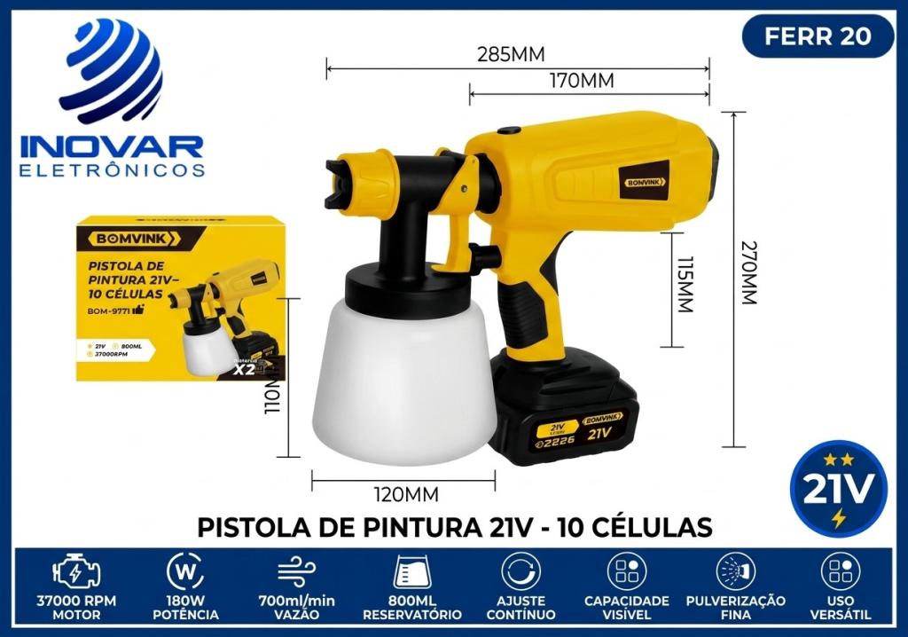 FERR 20 PISTOLA PINTURA A BATERIA 800 ML BOM-9771