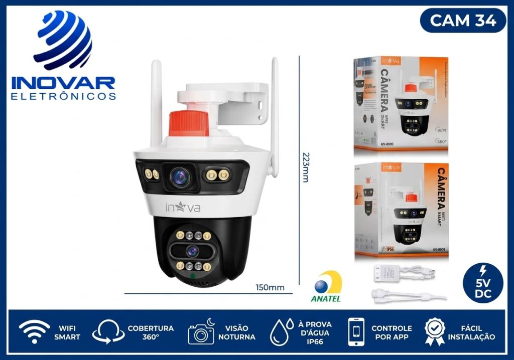 CAM 34 CAMERA WI-FI 4K 2 LENTES 1 FIXA 1 360° IP66 KV-0009