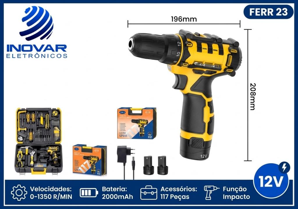 FERR 23 PARAFUSADEIRA COM MALETA COM 117 FERRAMENTAS SCR-12917