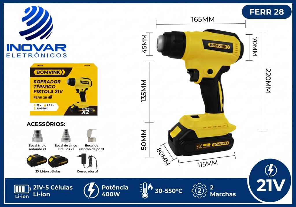 FERR 28 SOPRADOR TERMICO A BATERIA 21V BOM-9717