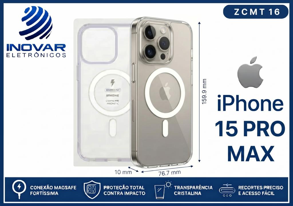ZCMT 16 CAPA TRANSPARENTE COM MAGSAFE IPHONE 15 PROMAX