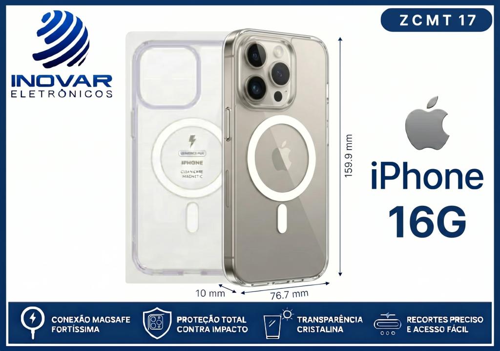 ZCMT 17 CAPA TRANSPARENTE COM MAGSAFE IPHONE 16G