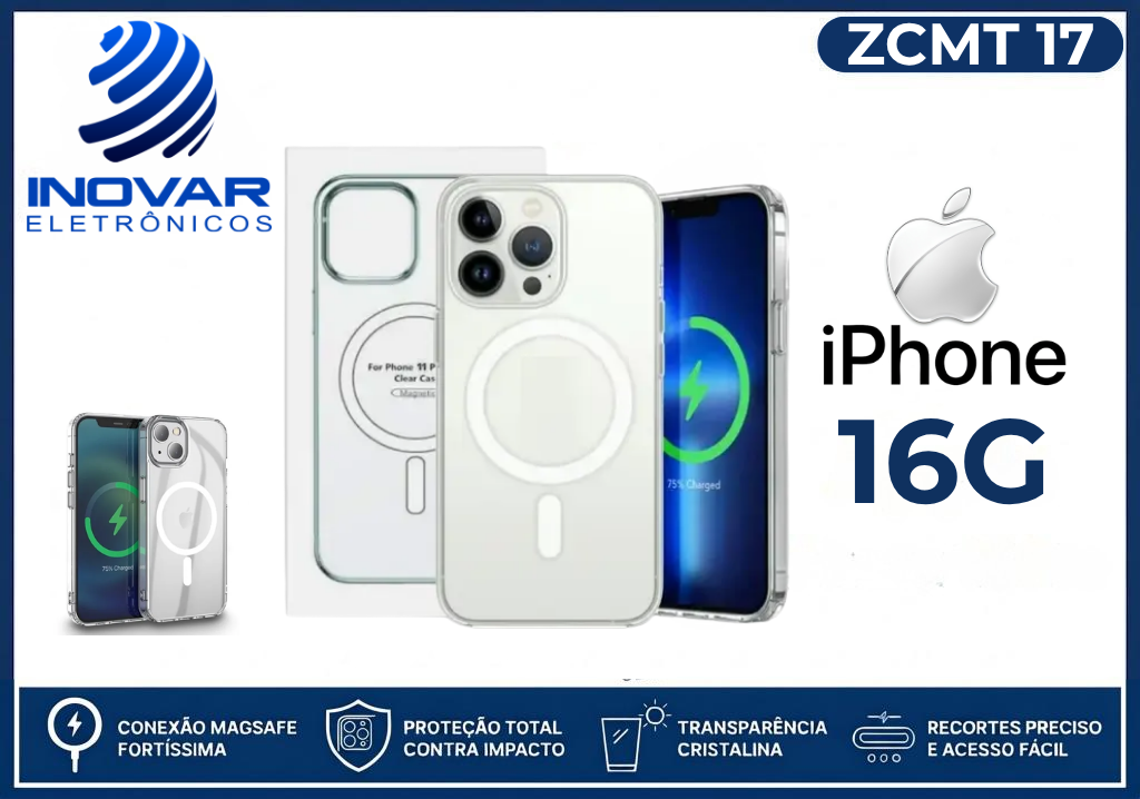 ZCMT 17 CAPA TRANSPARENTE COM MAGSAFE IPHONE 16G