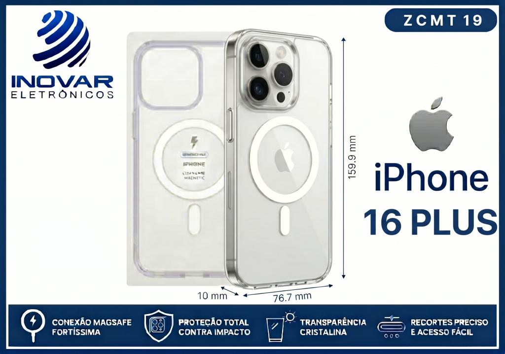 ZCMT 19 CAPA TRANSPARENTE COM MAGSAFE IPHONE 16 PLUS