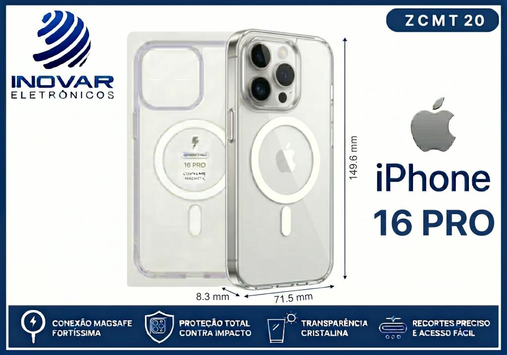 ZCMT 20 CAPA TRANSPARENTE COM MAGSAFE IPHONE 16 PRO