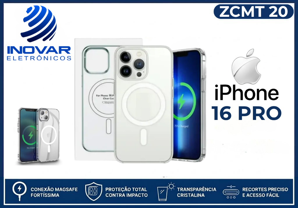 ZCMT 20 CAPA TRANSPARENTE COM MAGSAFE IPHONE 16 PRO